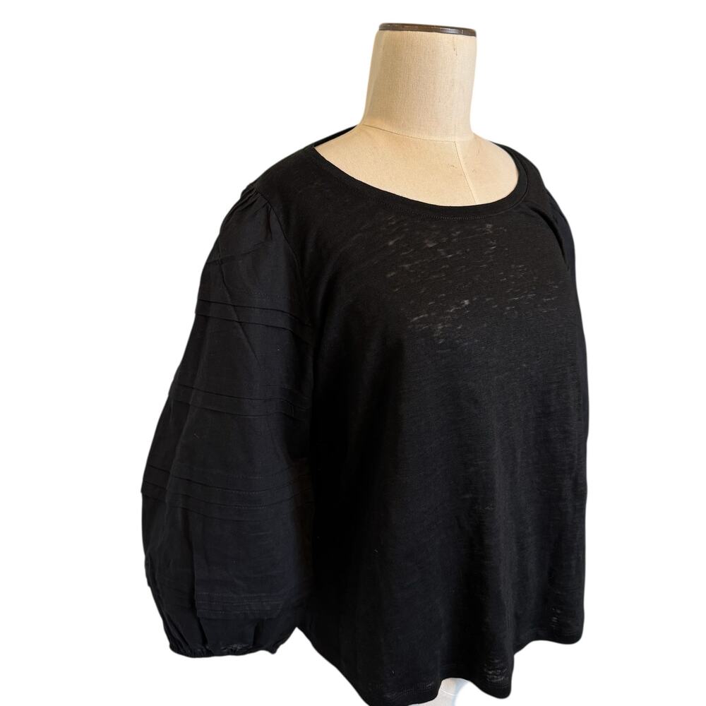 Chicos Size 2 Pullover Top Womens Size L Balloon Sleeve Linen Cotton Resortwear